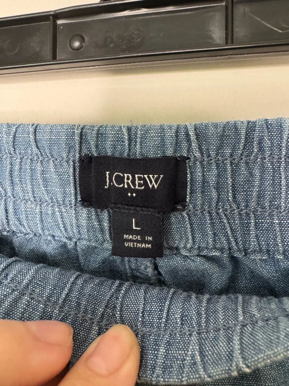 J. Crew Factory Chambray Shorts Womens L Pull On Elastic Waist Blue Two Pockets